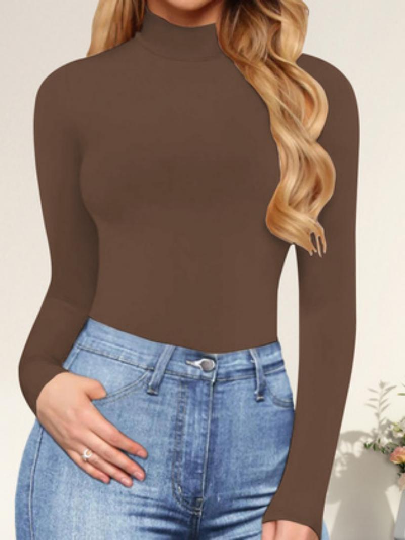 Women's Tummy Control Mock Neck Bodysuit, Long Sleeve Stretchy Slim Fit Jumpsuit, Elegant Body Shaper Top, Casual Lounge Leotard