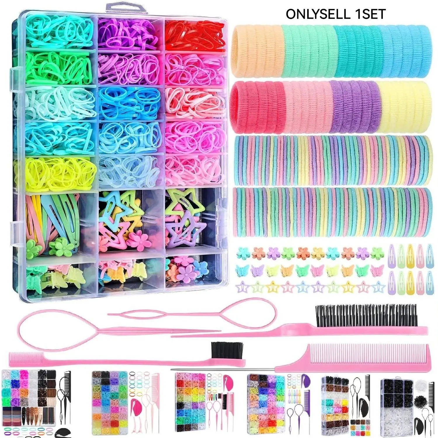 Colorful Hair Ties Set for Girls, Includes Hair Bows, Combs, and Hair Loop Styling Tool, Complete Hair Accessories Kit