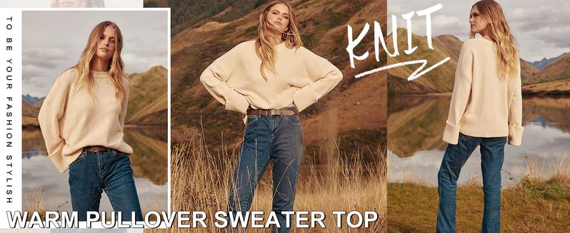 ANRABESS Women's Crewneck Long Sleeve Oversized Fuzzy Knit Chunky Warm Pullover Sweater Top