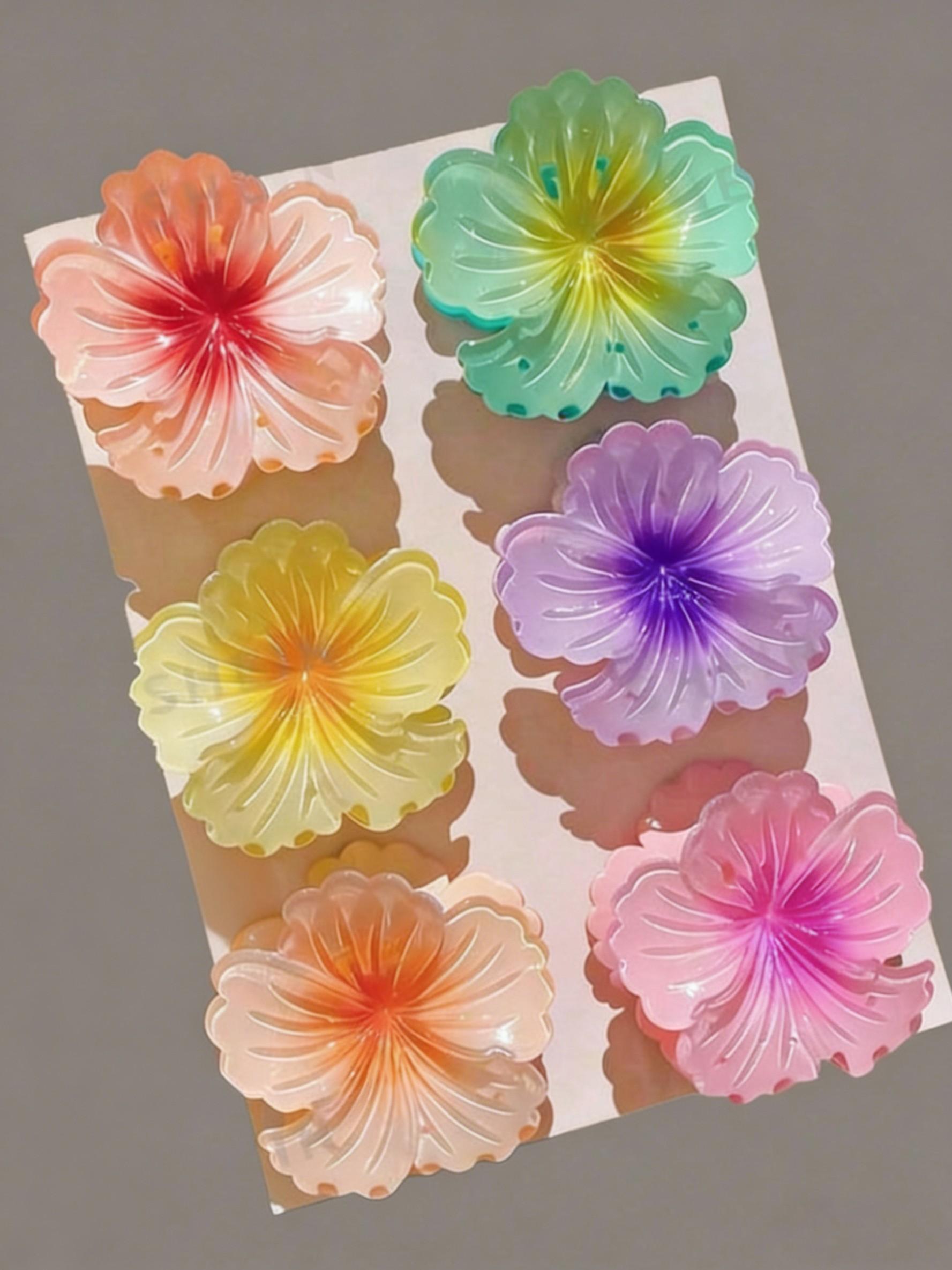 Blossom Design Hair Clips Set, & Blue Block, Layered Petal Texture, Secure Tooth Clip, Elegant All-Season Accessory