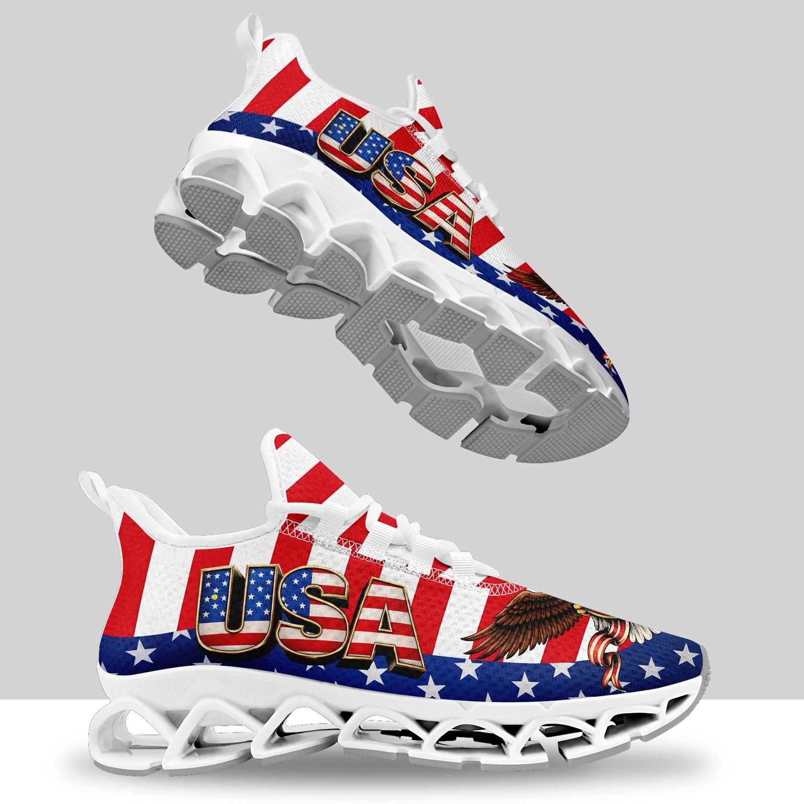 Men's Patriotic US Colors Sports Shoes, Stylish Breathable Blade Sneakers, Comfortable All-Day Wear Casual Walking Shoes