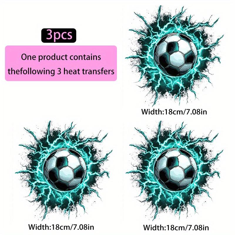 3 Pack Lightning Soccer Heat Transfer Vinyl Patches DIY Iron on Stickers for T Shirts Pillows Decor Colorful Durable Washerproof for Tee Hoodies Jeans Bags Hats