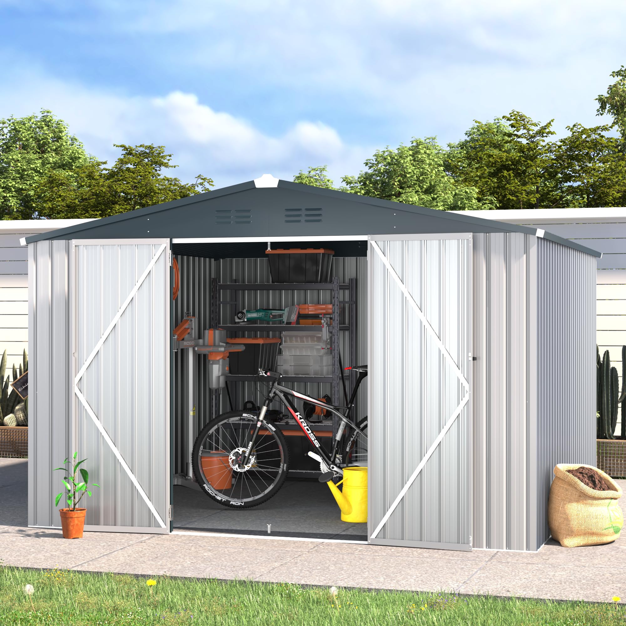 【3 Packages Shipping】Large Heavy-Duty Metal Storage Shed - Extra Large Steel Outdoor Shed with Lockable Doors for Garden Tools, Workspace & Utility Storage 【3 Packages Shipping】Large Heavy-Duty Metal Storage Shed - Extra Large Steel Outdoor Shed with Lockable Doors for Garden Tools, Workspace & Utility Storage