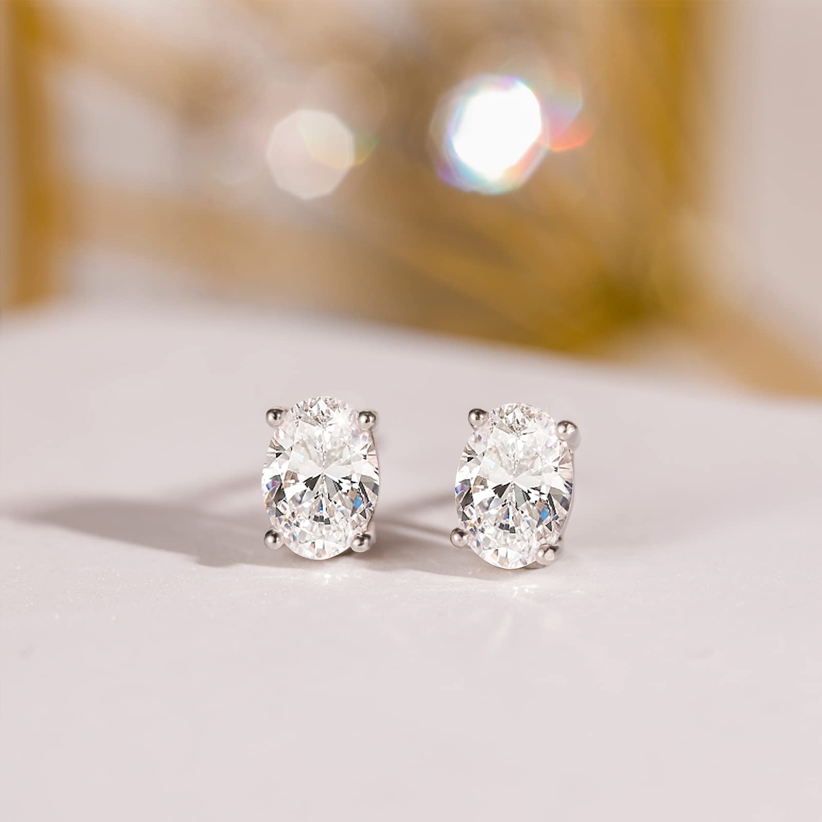 EAMTI 1 CT*2 Oval Cut 925 Sterling Silver Cubic Zirconia Stud Earrings for Women CZ Stud Small Cute Earrings Hypoallergenic