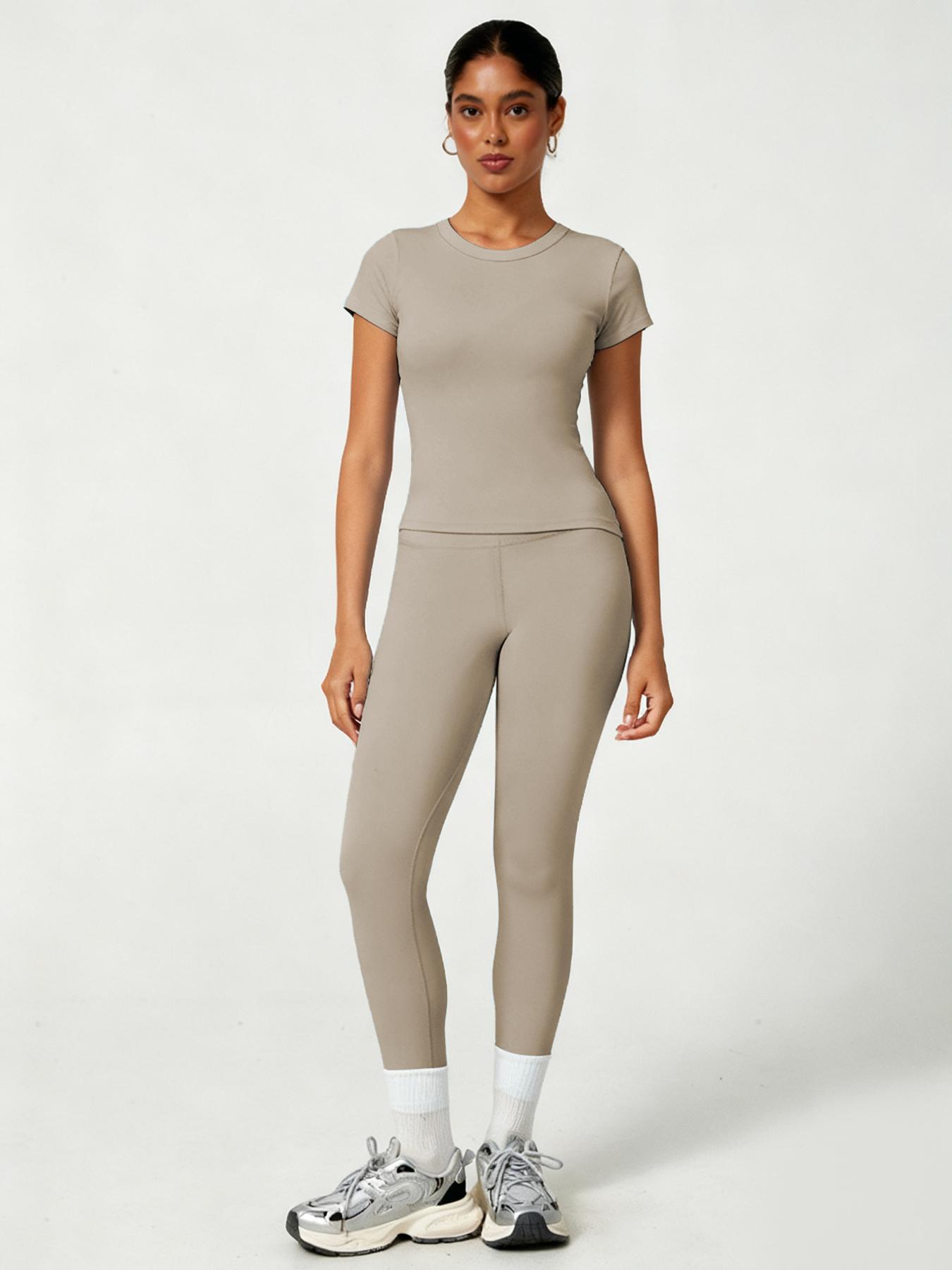 Women's Sporty Yoga Set, Soft Breathable Short-Sleeve Top & Skinny Elastic Pants, Sportswear for Fitness, Running and Outdoor Activities