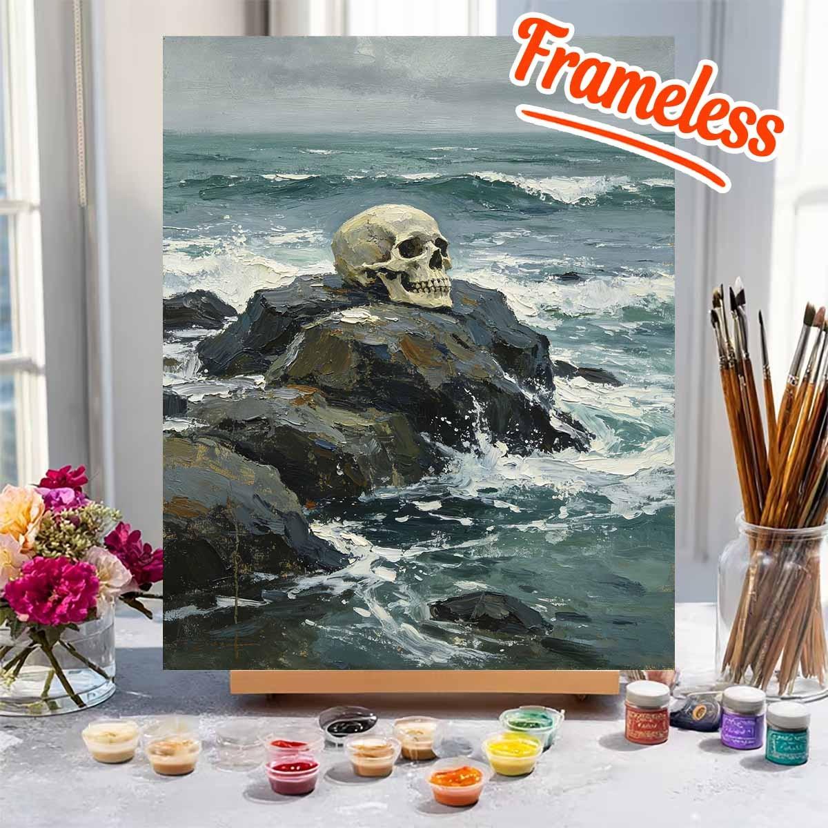 Adult Paint by Numbers Kit, Beginner Friendly, Unframed, Beach, Reef, Skull Design, Halloween Decor, Wall Art, DIY Supplies