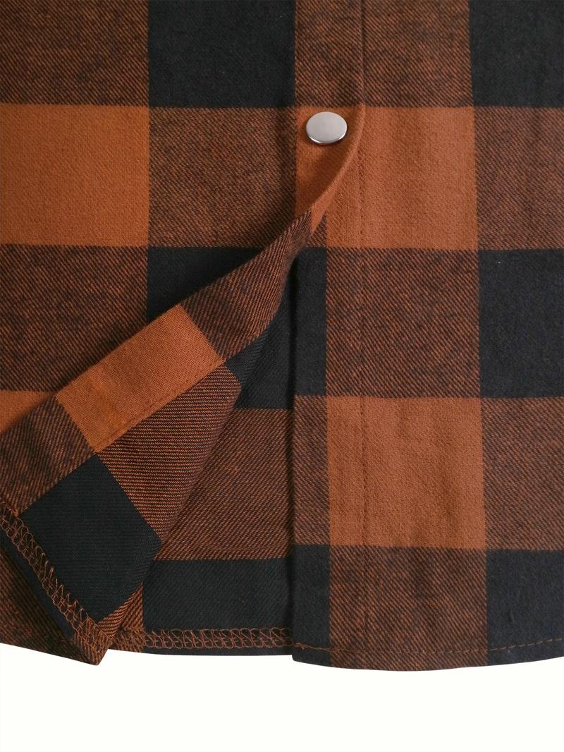 Women's Gingham Shirt, Casual Loose-Fitting Long Sleeve Top, Woven Fabric, All Seasons Wear, Moderate Thickness