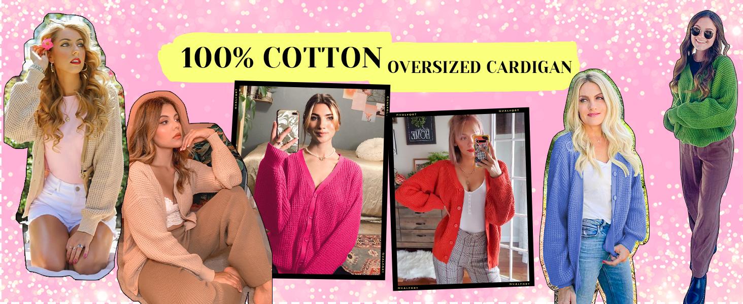 QUALFORT Women's Spring Cardigan Sweater 100% Cotton Button-Down Long Sleeve Oversized Knit Cardigans QUALFORT Women's Spring Cardigan Sweater 100% Cotton Button-Down Long Sleeve Oversized Knit Cardigans