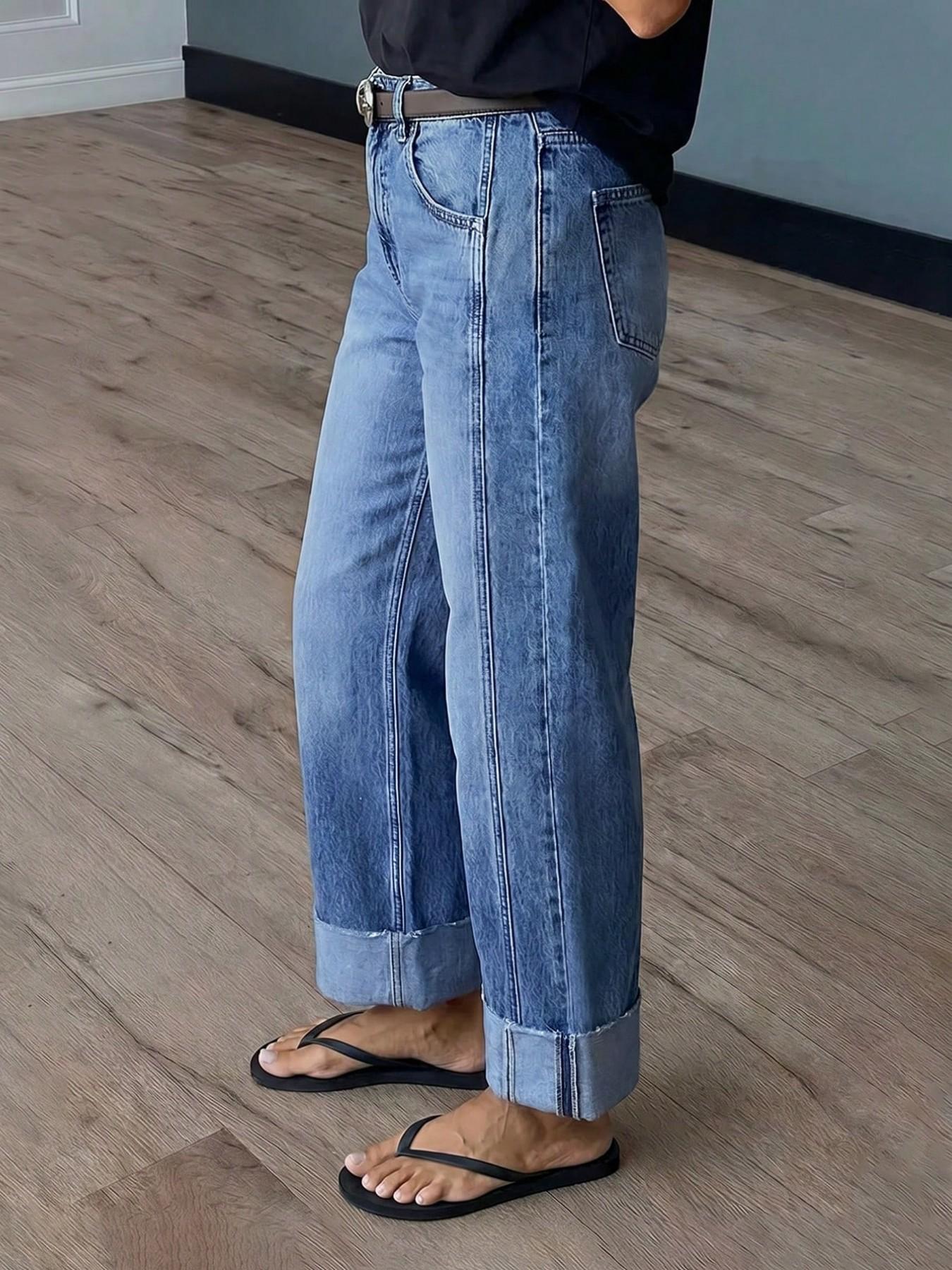 New Season Stretch Denim Straight Leg Pants, Women's Fashionable Washed Denim Jeans Casual, Versatile and Comfortable, Perfect for All Seasons, Ideal for Everyday Wear