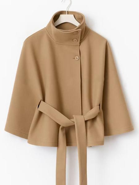 Women's Plain Front Buckle Belted Woolen Cape Coat, Casual Fall & Winter Outerwear, Stylish Daily Wear for Dating, Jackets Women's Plain Front Buckle Belted Woolen Cape Coat, Casual Fall & Winter Outerwear, Stylish Daily Wear for Dating, Jackets