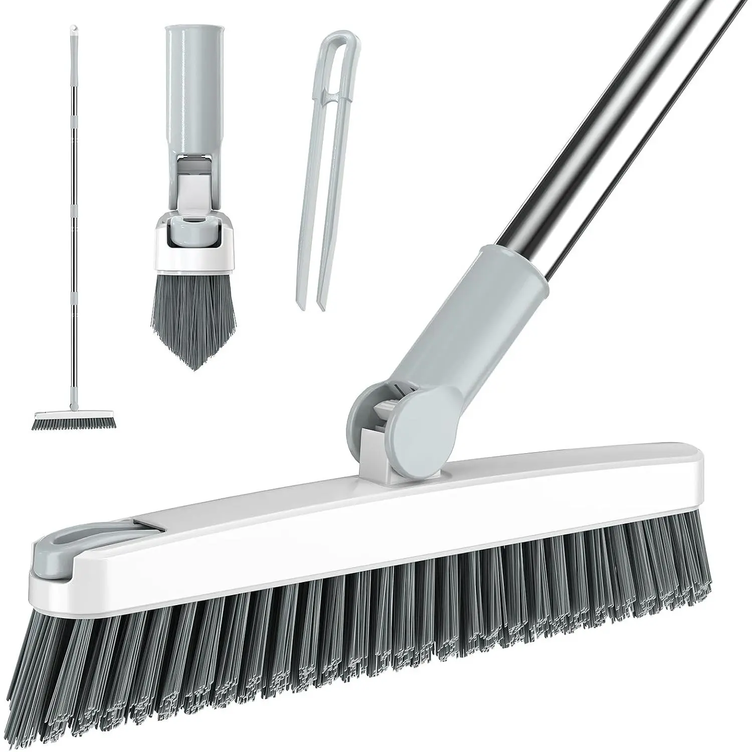 Grout Brush with Long Handle 180° Swivel Scrub Brush White | Shower Floor  for Cleaning, Tile Scrub Brush with Stiff Bristles for Deep Cleaning Crevice, Kitchen, Corner