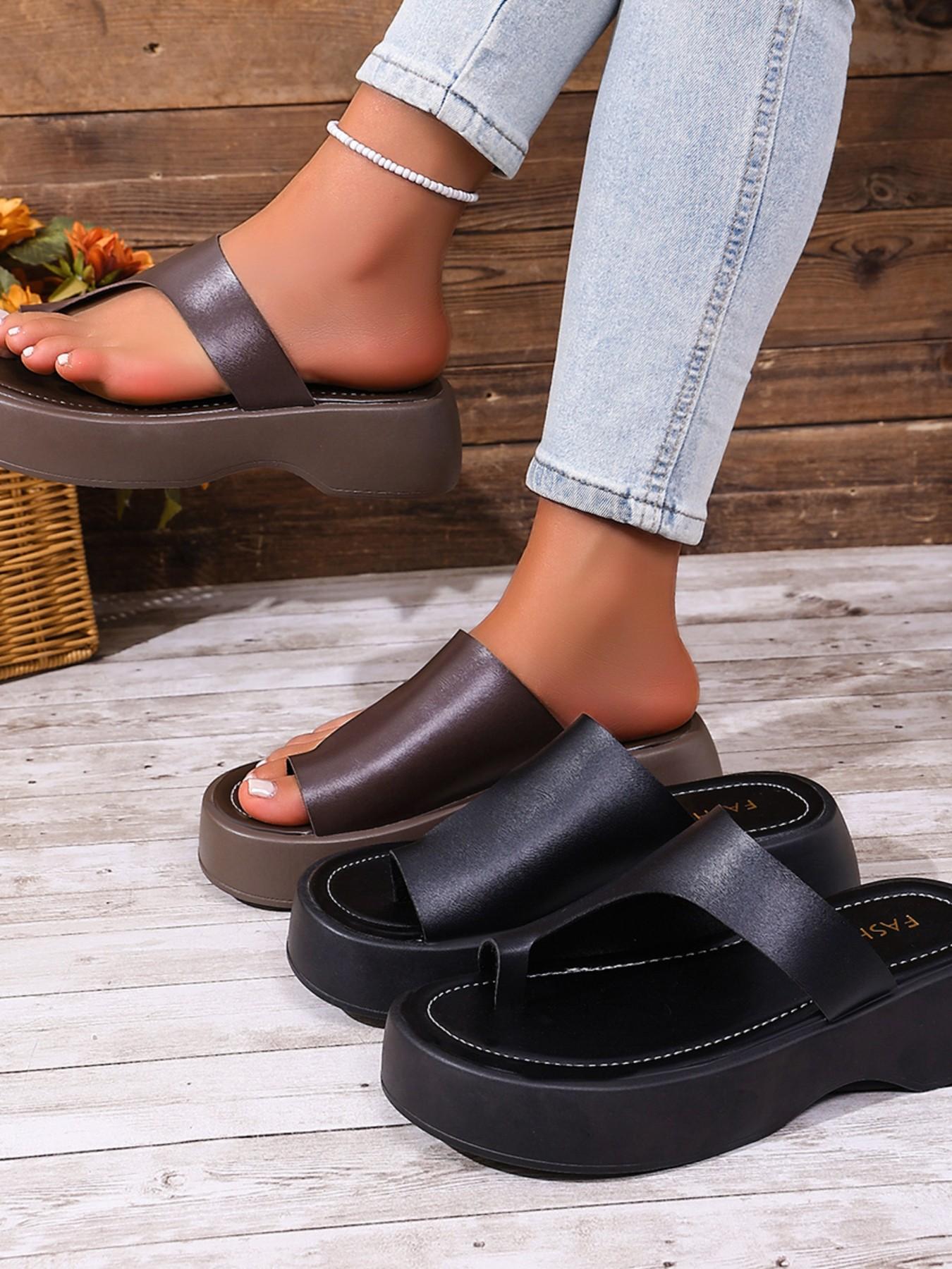 Women's Thick Sole Slip-On Sandals, Summer 2026 New Arrival, Soft Leather, Height-Boosting, Anti-Slip, Casual Office Shoes, Thick Soled