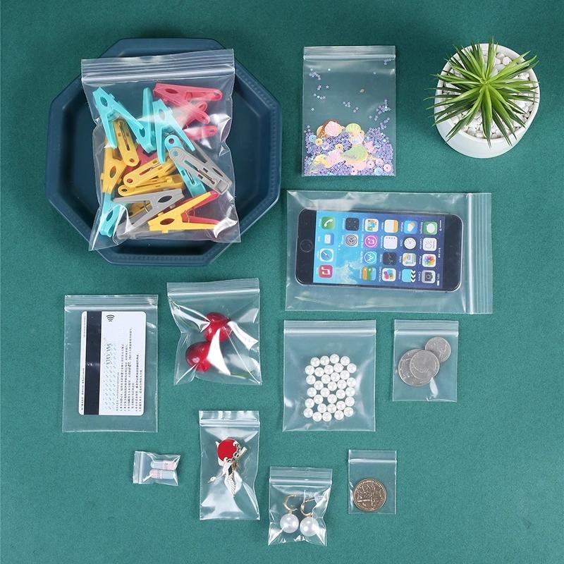 100 PCS Small Plastic Ziplock Bags Resealable Transparent Jewelry Shoe Bag Vacuum Storage Bag Food Storage Bag Poly Clear Bags