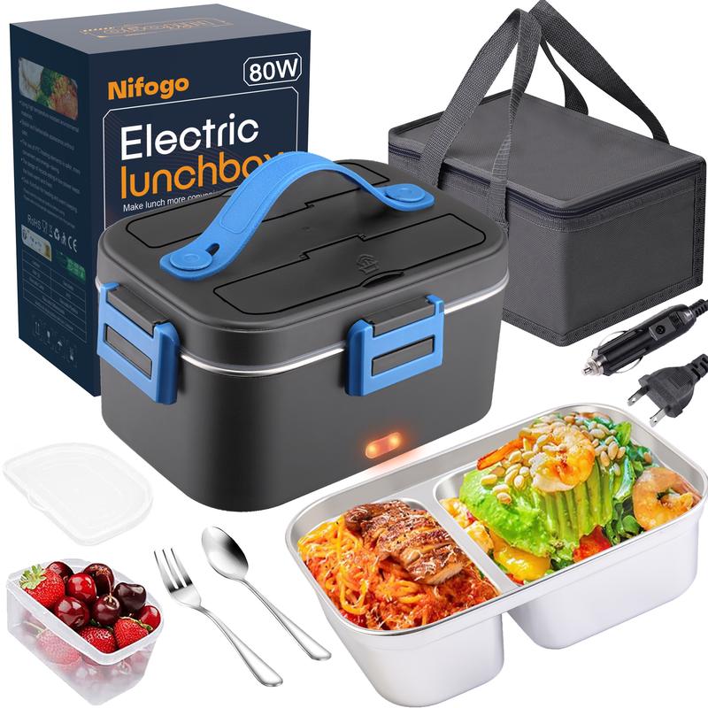 Electric Lunch Box Food Heater for Adults, Heated Lunch Box 12V/24V/110V Portable Food Warmer for Car/Truck/Office 1.8L Removab，dealsforyoudaysle Stainless Steel Container with Fork Spoon and Bag,dealsforyoudays