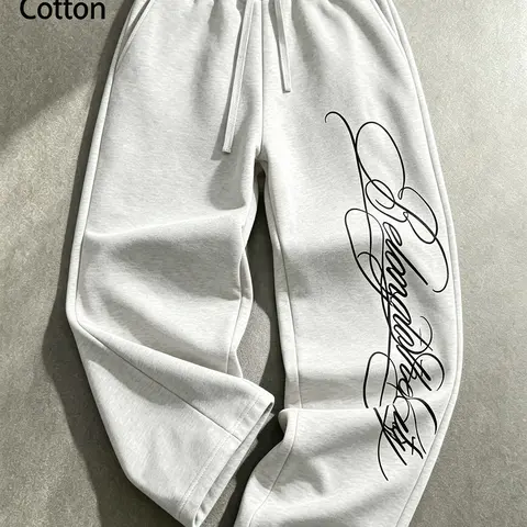 Unisex American Streetwear Embroidered Sweatpants, Loose Fit Wide Leg, Cotton Blend, Retro Gothic Letter, Casual Athletic Pants, Fashion Loose Sweatpants