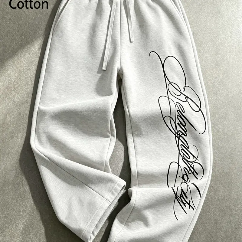 Unisex American Streetwear Embroidered Sweatpants, Loose Fit Wide Leg, Cotton Blend, Retro Gothic Letter, Casual Athletic Pants, Fashion Loose Sweatpants