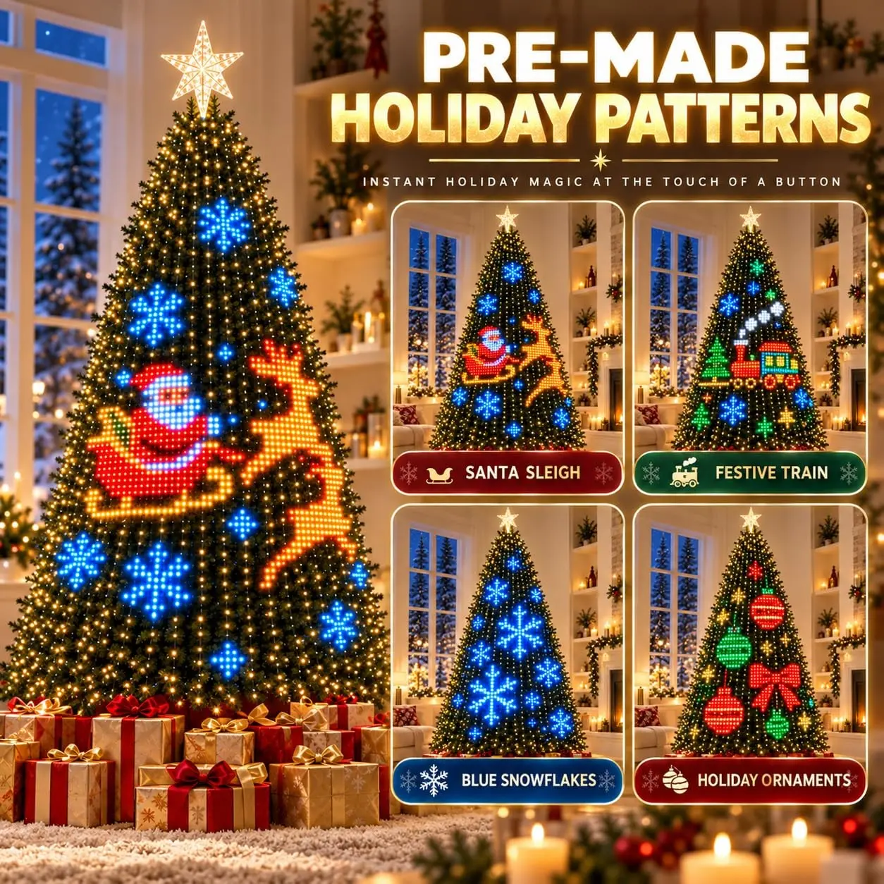 Animated Pixel Christmas Tree Lights with Remote, USB Controller, Starry Decorations, Ideal for Holiday, Wedding, Home & Outdoor Festive Decoration