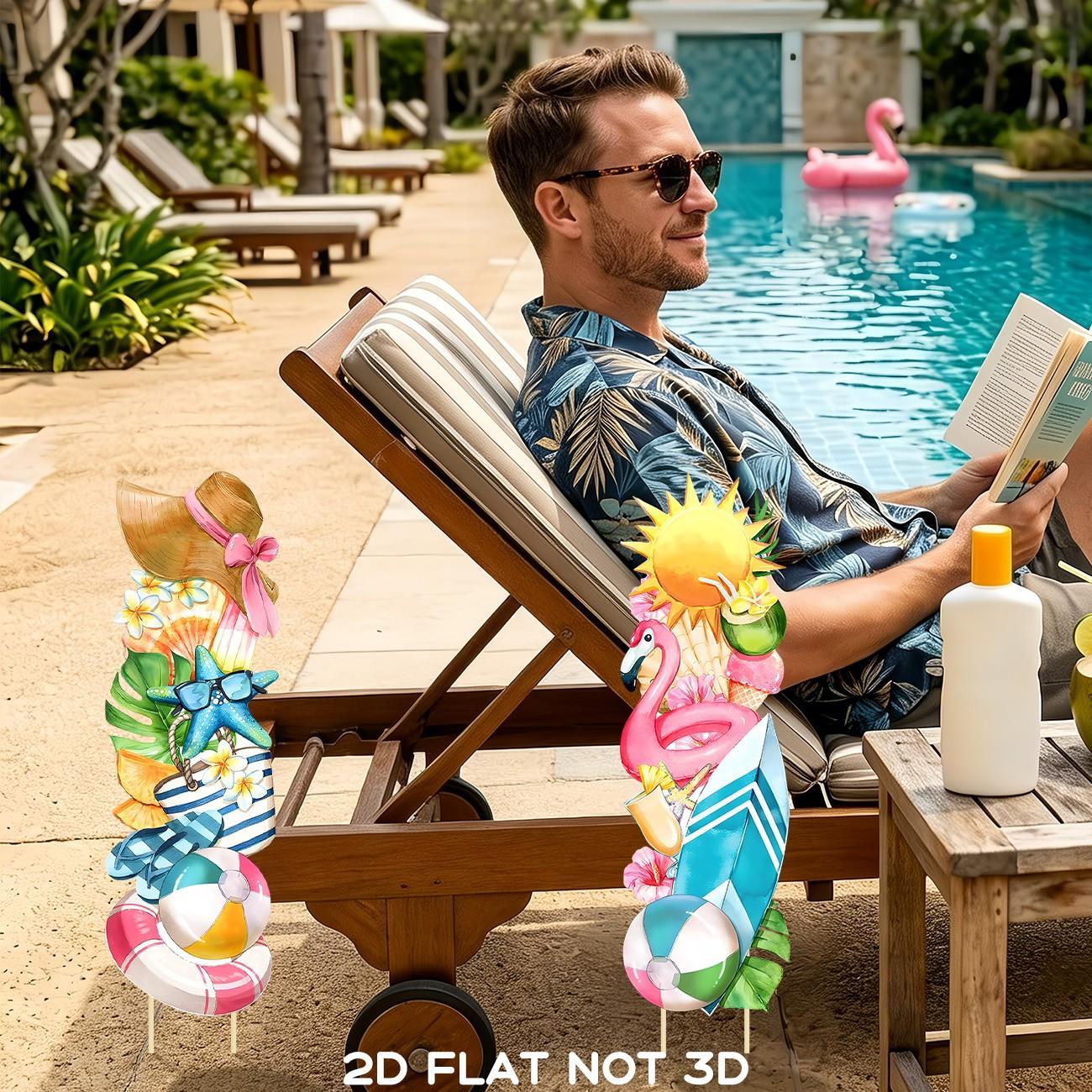 Tropical Hawaiian Luau Party Decorations, Waterproof Flamingo Surfboard Lawn Signs, Outdoor Patio Garden Pool Beach Party Decor