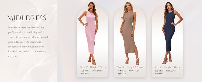 AUSELILY Womens Summer Bodycon Dresses 2025 Basic Sleeveless Knit Tank Midi Dress