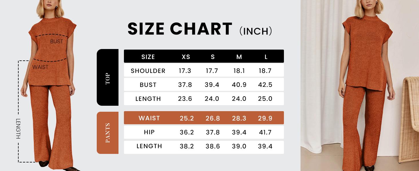 SCUSTY Womens 2 Piece Outfits Sweater Set Sleeveless Side Slit Pullover Top Knit Wide Leg Pants Lounge Matching Sets