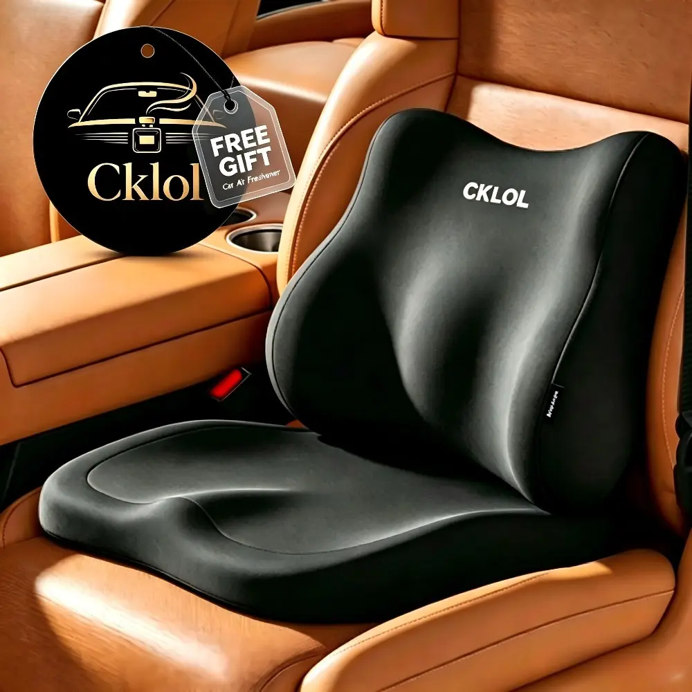 2-piece Memory Foam Seat Lumbar Support Cushion (Free Branded Aroma Scent Pads), Lumbar Back Support & Seat Pad for Long Sitting, Heightening Seat Cushion for Drivers. Compatible with all car models and office chairs