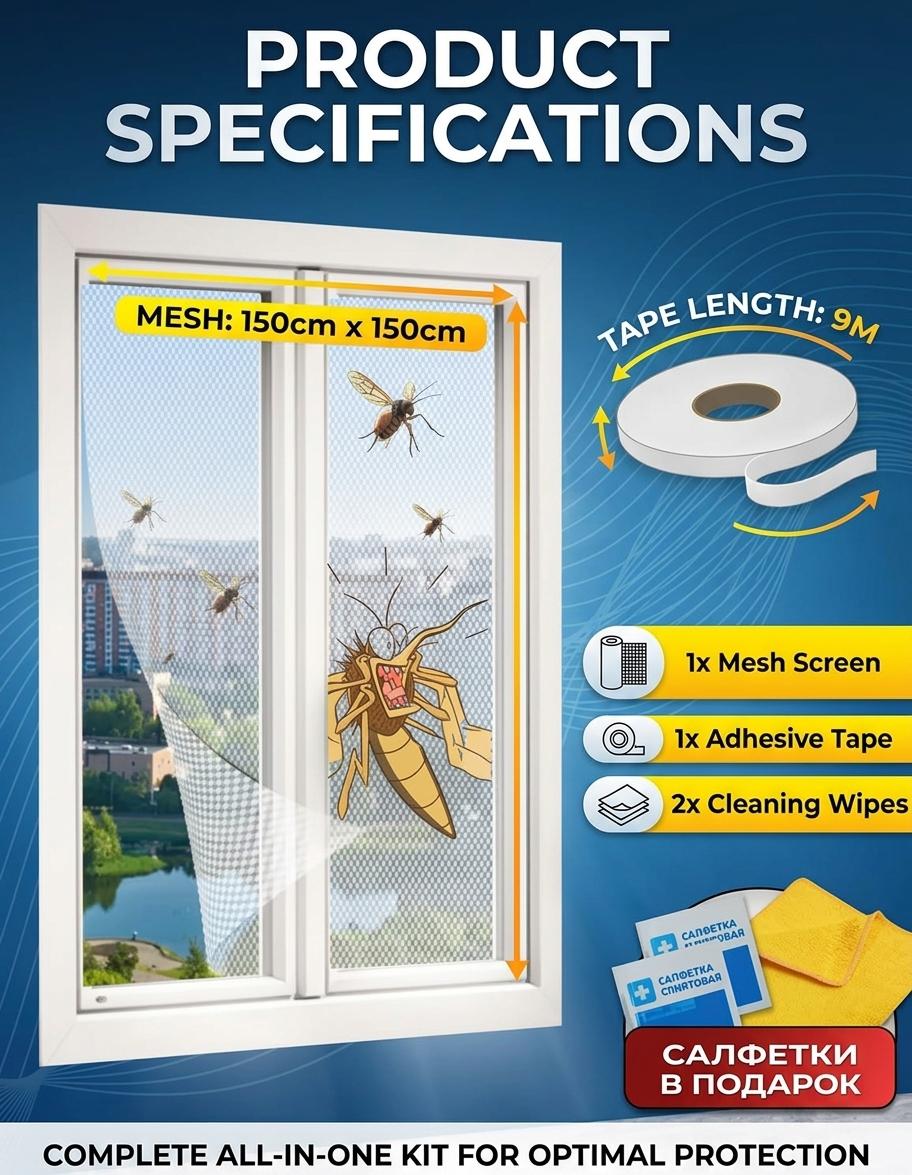 Summer Mosquito-Free Window Mesh, Self-Adhesive Magic Tape, Breathable Anti-Mosquito Screen, Easy Installation, Home Use, Invisible Design