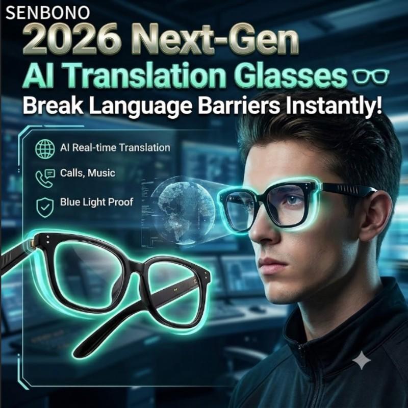 SENBONO Smart Glasses Wireless Audio Eyewear Multifunctional Audio Polarized BT Sunglasses with Microphone Speaker, UV Protection, Auto Pairing, Ai Translation, Voice Assistant, Smart Music Glasses Wearable
