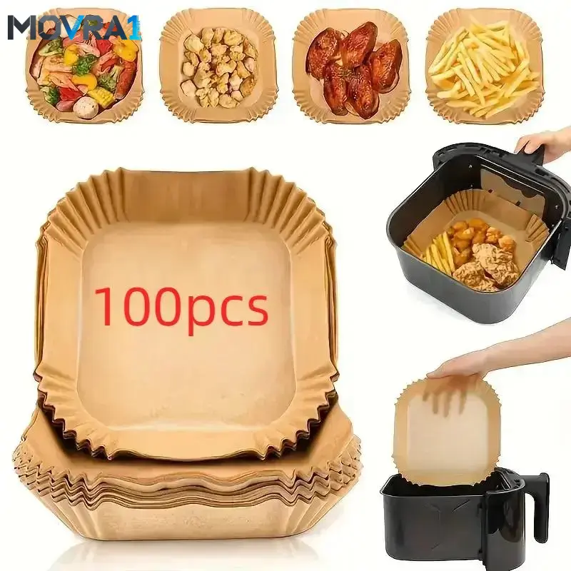 MOVRA1 100 Pcs Anti-Adhesive Paper Sheets - Bakery Style Air Fryer Liners, Easy Cleaning Baking Supplies Pans, Air Fryers, Microwave Ovens