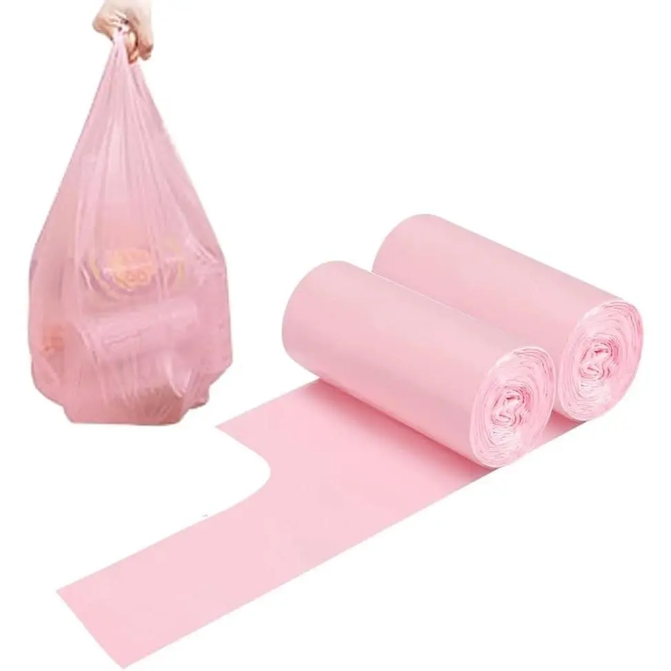 2-4 Gallon Portable Small Pink Trash Bags, 60 Count Thickened Vest-Style Garbage Bags for Office, Kitchen, Bedroom & MoreGift