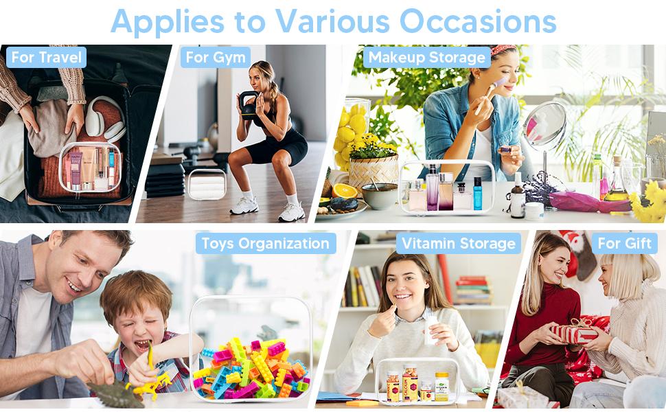 3PCS Hard Sided Clear Zipper Case for Storage- Professional-Grade Plastic Clear Zipper Pencil Case,Toy Storage Bins, Toiletry Pouch, Travel Organizer, Cosmetic Bag