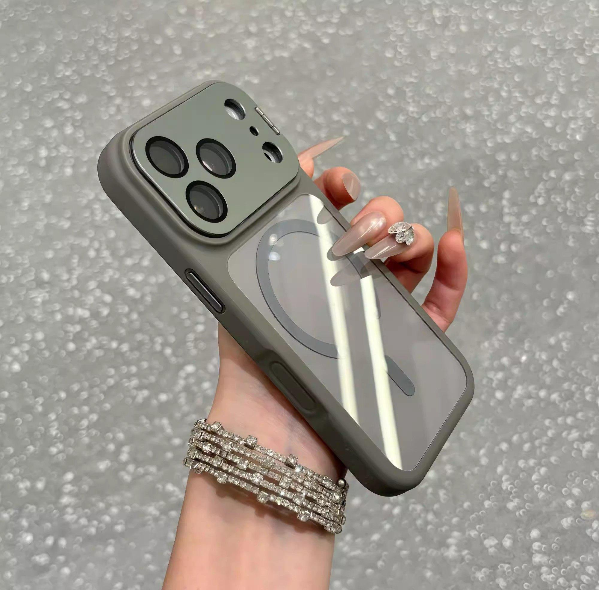 With Stand Magnetic Phone Case for iPhone17/16/15/14/13/12 Pro Max Lens Full Cover 17 Pro Silicone Case 16 Pro Max Handheld Shooting