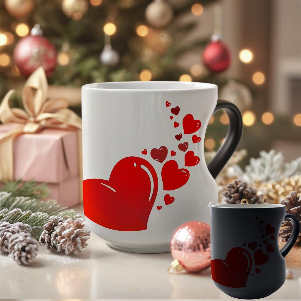 Heart-Shaped Handle Temperature Sensing Ceramic Mug - 11 oz/330 ml, Color Changing Coffee Mug, Hot and Cold Conversion, Reusable, Non-Slip Design, Ideal Gift for Mother's Day or Celebrations