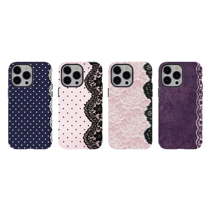 [No magnetic]  Elegant Lace Polka Dot Phone Case,Vintage Coquette Aesthetic Dual-Layer design durable phone Cover,for iPhone 17 16 15 14 13 12 11 8 7 for Samsung Series,Shockproof Protective hard Cover,perfect gift for her
