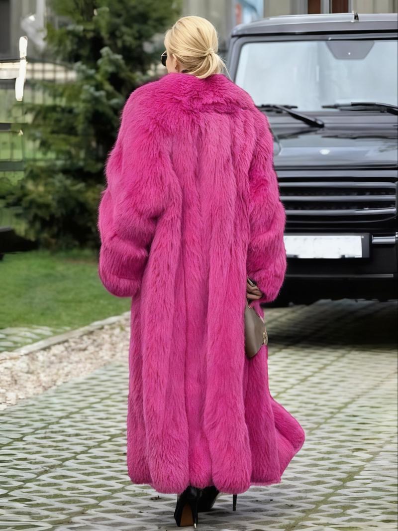 Women's Faux Fur Coat, Soft Long Sleeve Medium Length Coat, Comfortable Casual Party Wear, Luxury Trendy Fall & Winter