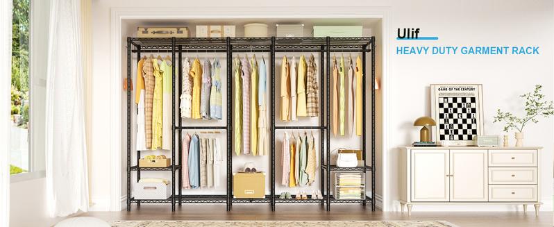 [New Year Clearance Sale]Ulif Extra Large Clothes Rack, Heavy Duty Garment, Freestanding Portable, Organiser Hanging Clothes Wardrobe, 89.8'' W x 15.8" D x 76.4" H, Black Furniture Storage Organization Closet
