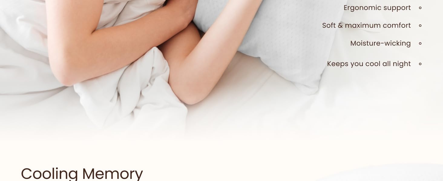 Memory Foam Pillows Queen Size Set of 2 - Cooling Bed Pillows for Sleeping - Back, Stomach, Side Sleeper Firm, Comfy Cool Shredded - 2 Pack, Rayon Derived from Bamboo