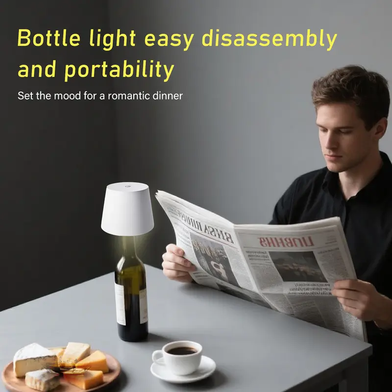 Product Introduction of 2025 New Wireless Bottle Lamp Metal Material - Led Bottle Lights For Liquor & Wine Bottles,Cordless Lampshade, Whiskey Bottle Top Light, Bottle Stopper Night Light Kit, Rechargeable 3-Tone Touch-Dimmable 6