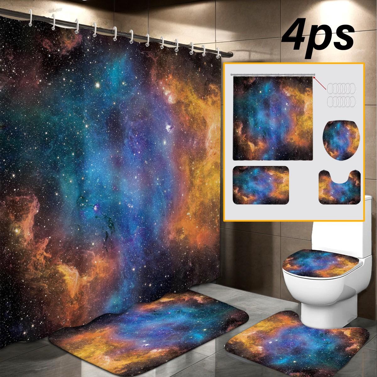 Outer Space Galaxy Shower Curtain, Vibrant Nebula and Starry Night Design for Space Lovers, 72" x 72" Durable Mildew Resistant Polyester Bath Curtain Set