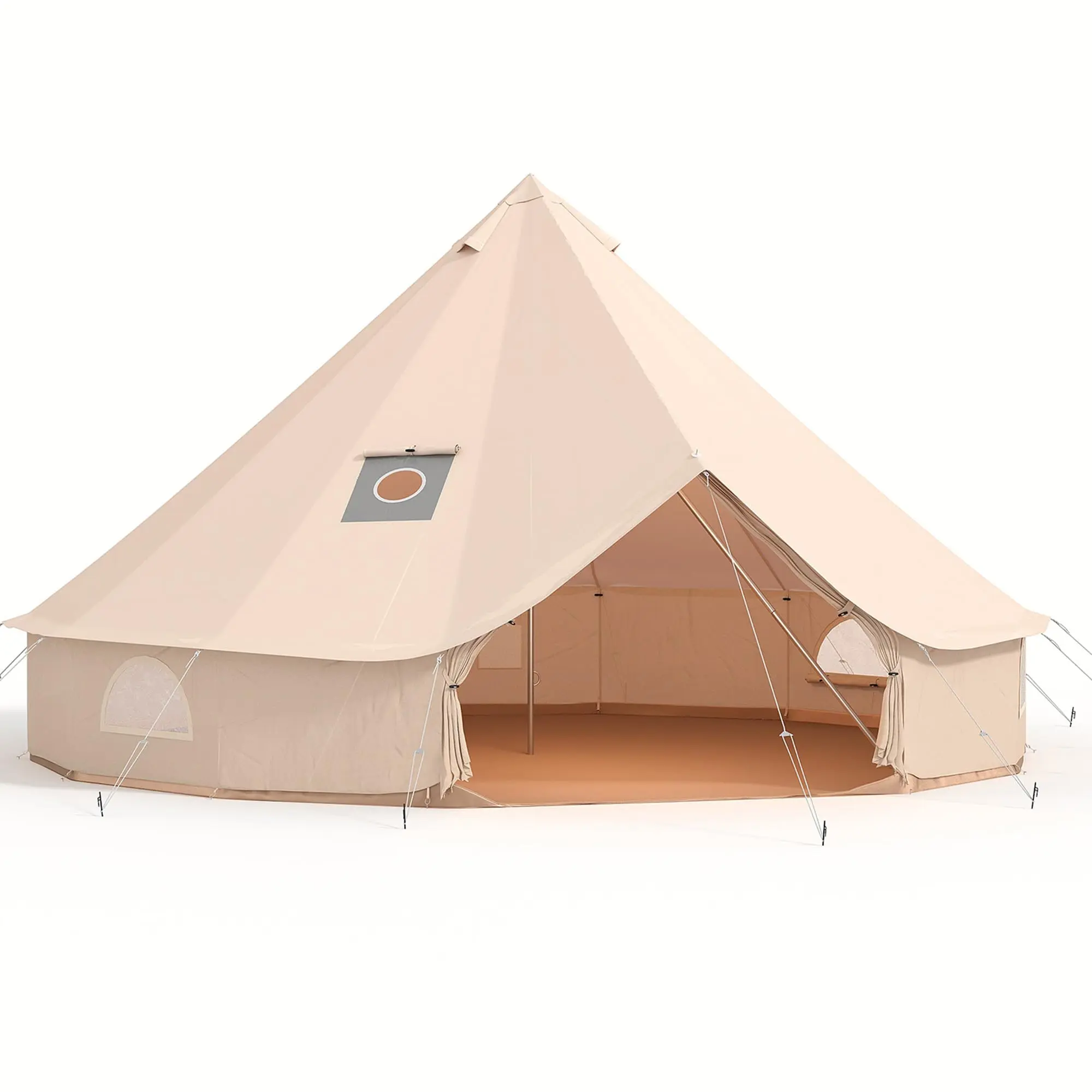 Canvas Bell Tent for Glamping – Heavy Duty Yurt with Stove Jack, Mesh Windows, Detachable PVC Groundsheet