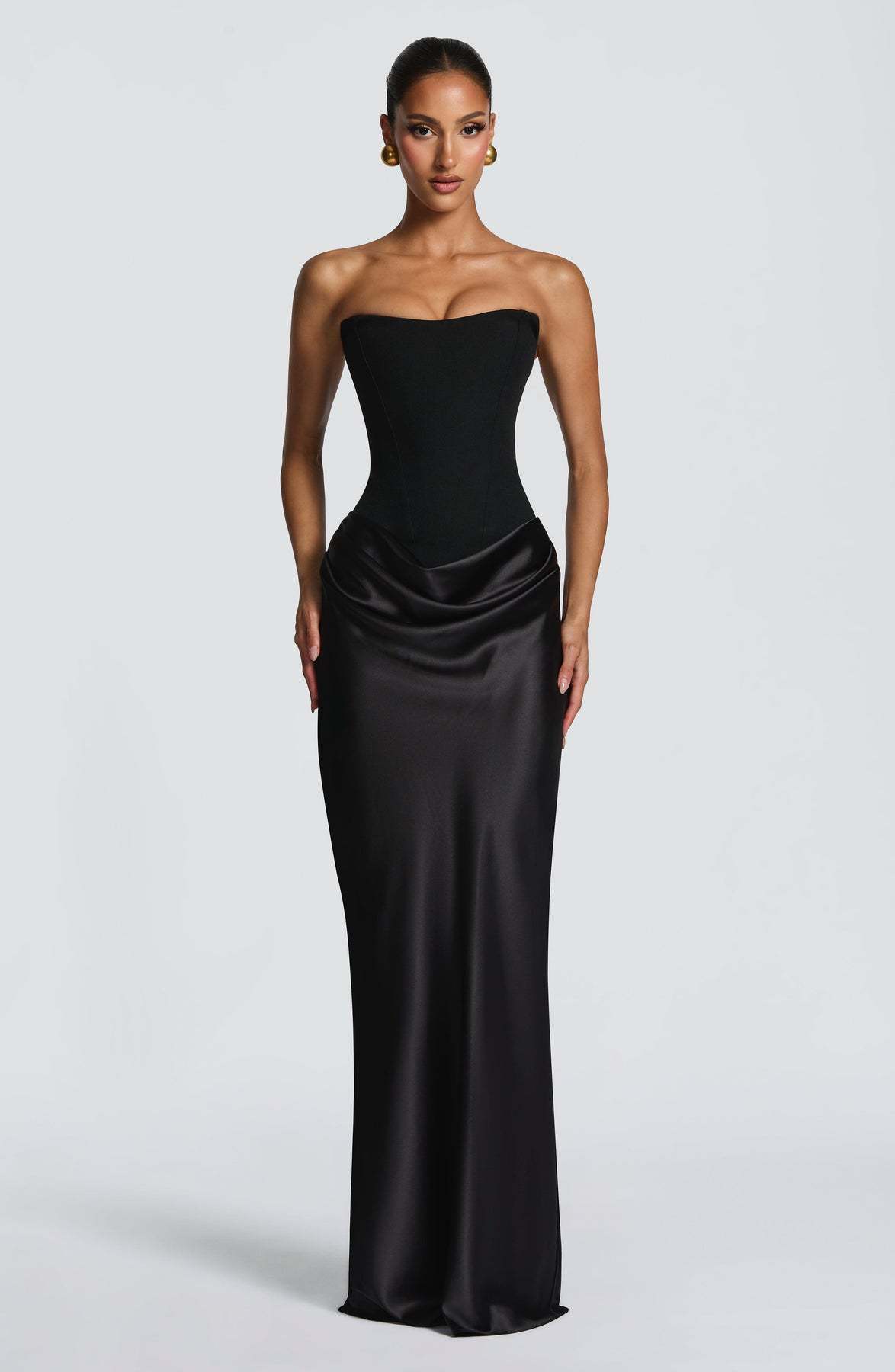 2026 European and American new style solid color waist-cinching sexy strapless bodycon long dress satin tie-back dress with ribbons