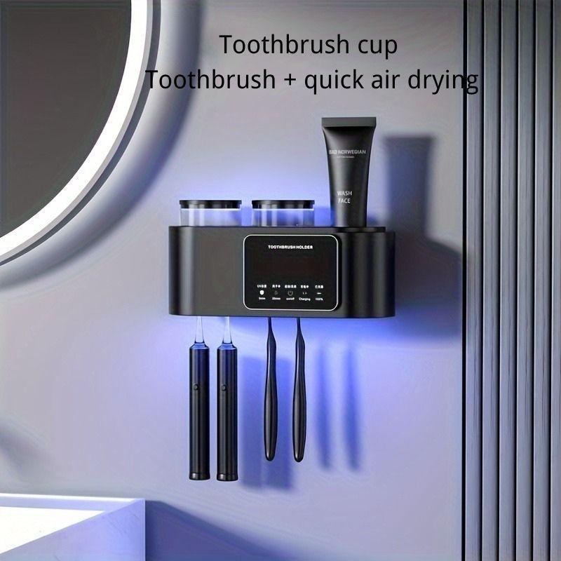 Wall Mounted Toothbrush Holder with 2 Tooth Cups and Smart Sterilizer, Bathroom Toothbrush Protection for Effective Cleaning and Drying, Toothbrushes White