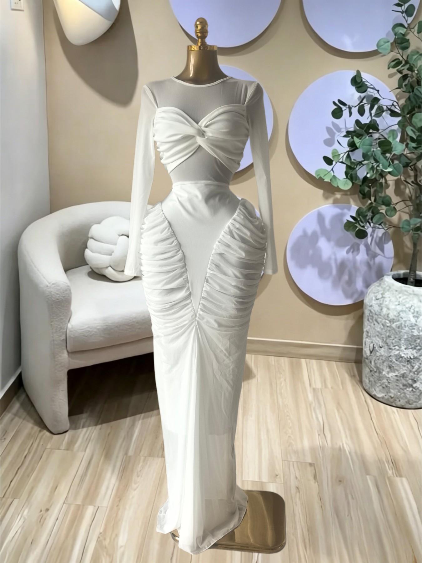 PULKRITU Elegant Aesthetic Women's Long Sleeve Patchwork Pleated Tiered Tie Smoked Formal Prom Dress, Vacation Fashion Party Outfit Birthday Gown, Lady Casual Skirt,Female Brunch Dresses,Graduation Dresses, Evening Wear Gown
