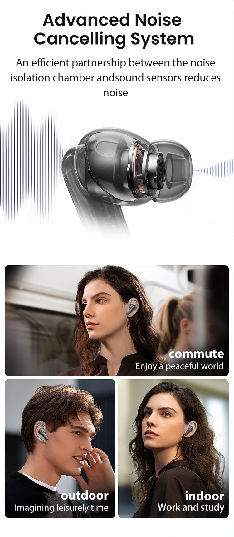 MINISO X50 Bluetooth Headphones True Wireless Earbuds 60H Playback LED Power Display Earphones IPX5 Waterproof in-Ear Ear buds with Mic