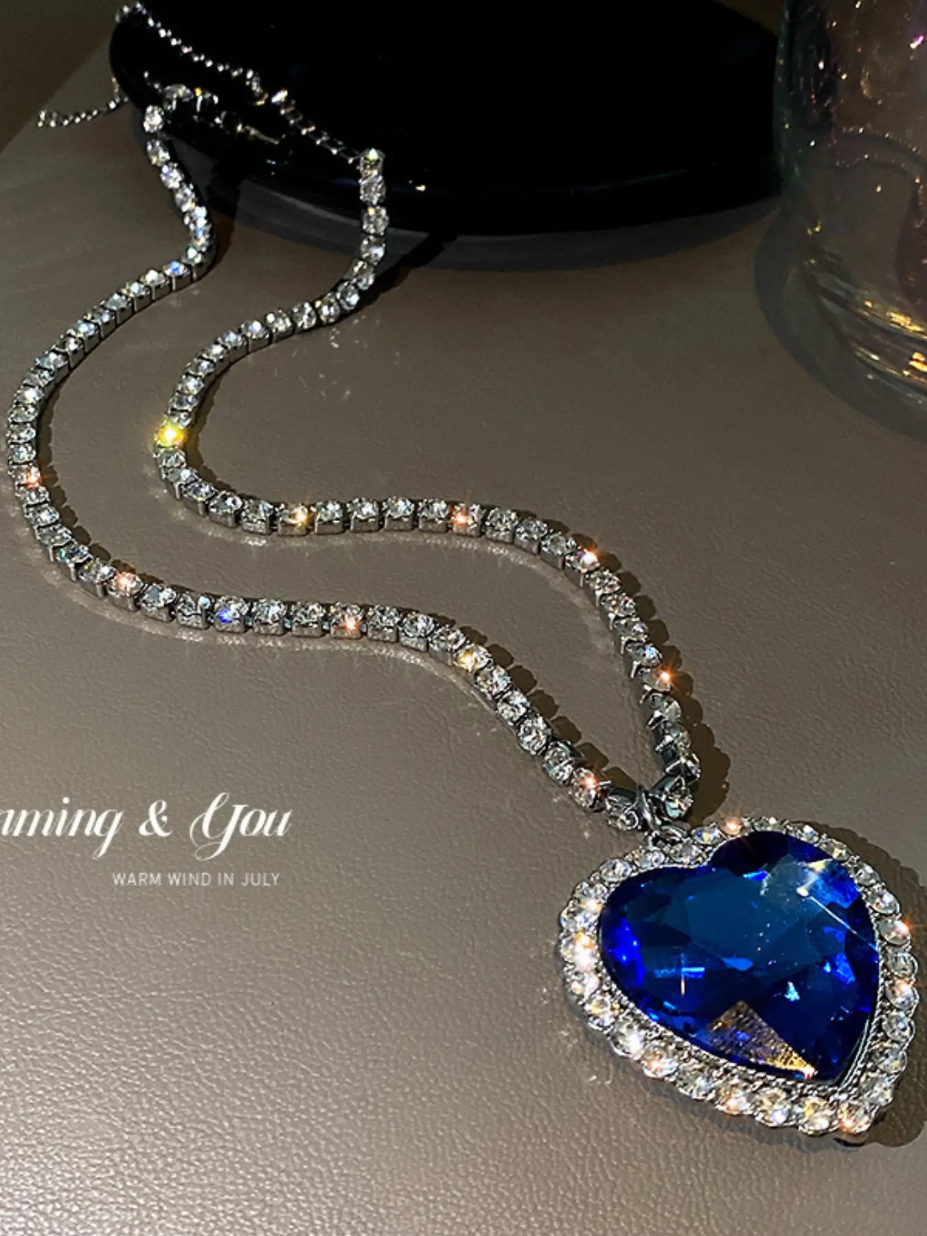 Ocean Star Blue Sapphire Crystal Zircon Silver Color Pearl Necklace, Fashion Choker Chain, Valentine's Day Gift Idea