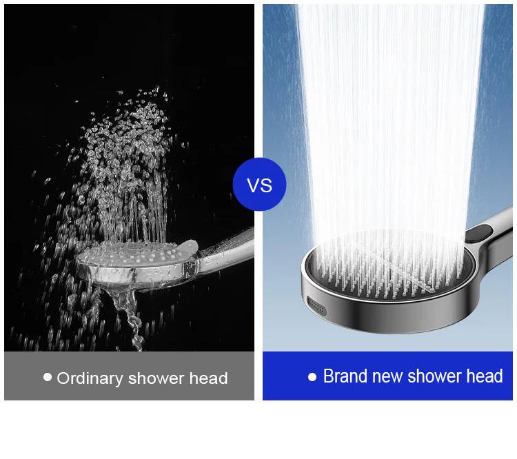 5.9-inch super large panel handheld showerhead features four water modes. It provides a powerful water flow that envelops your entire body and comes with a bracket and a 59in‘ soft hose, silver and gray