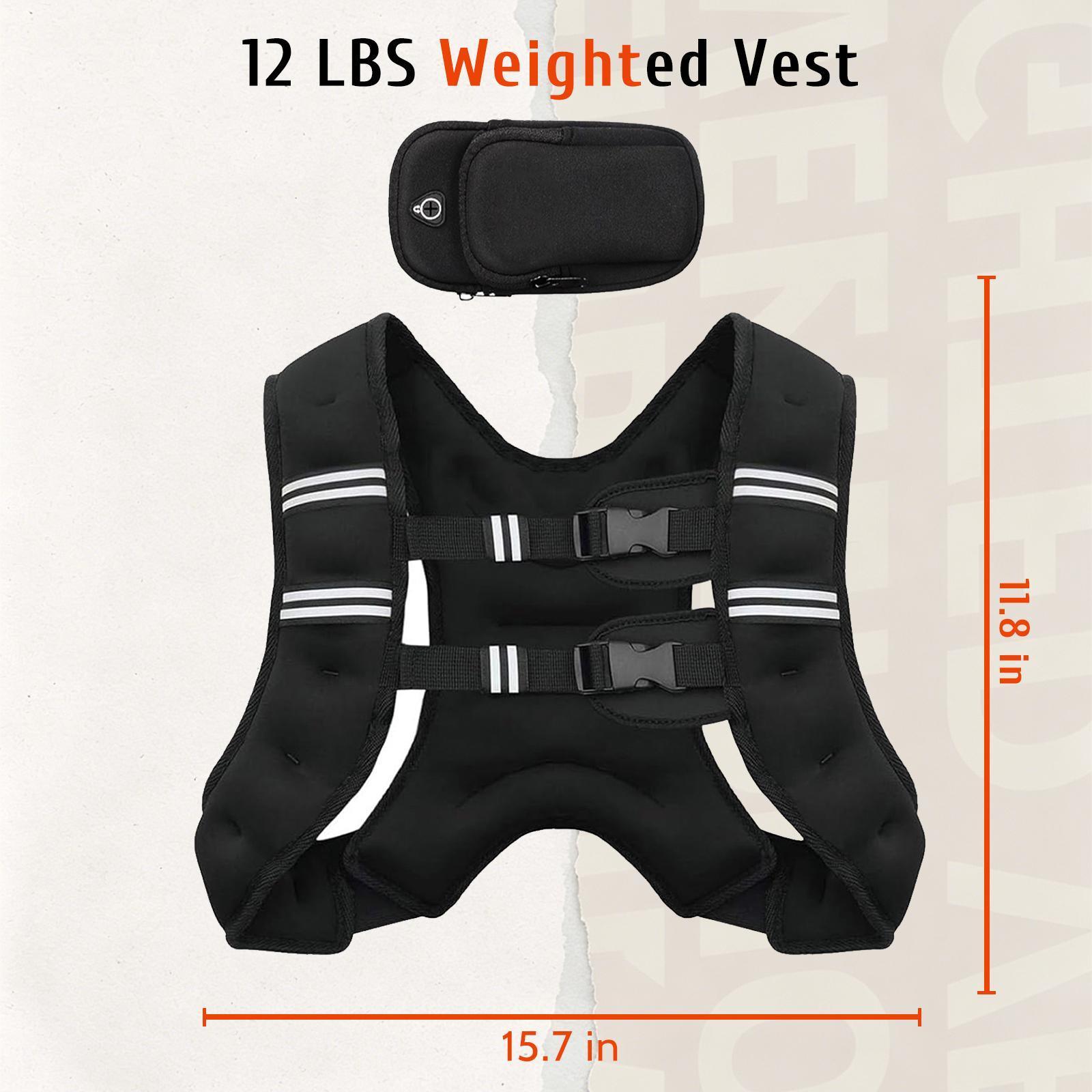 【DealsForYouDays】Adjustable Weighted Rucking Vest for Men & Women, 8lbs-25lbs Weight Range, with Detachable Phone Pouch for Walking, Training