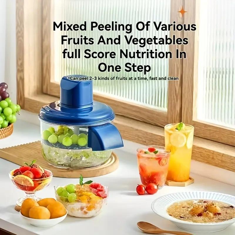 One-button operation fully automatic fruit and vegetable peeler, grape peeler, tomato peeler, garlic peeler, kitchen fruit and vegetable peeler, vegetable and fruit slicer, fast and easy multi-function food processor