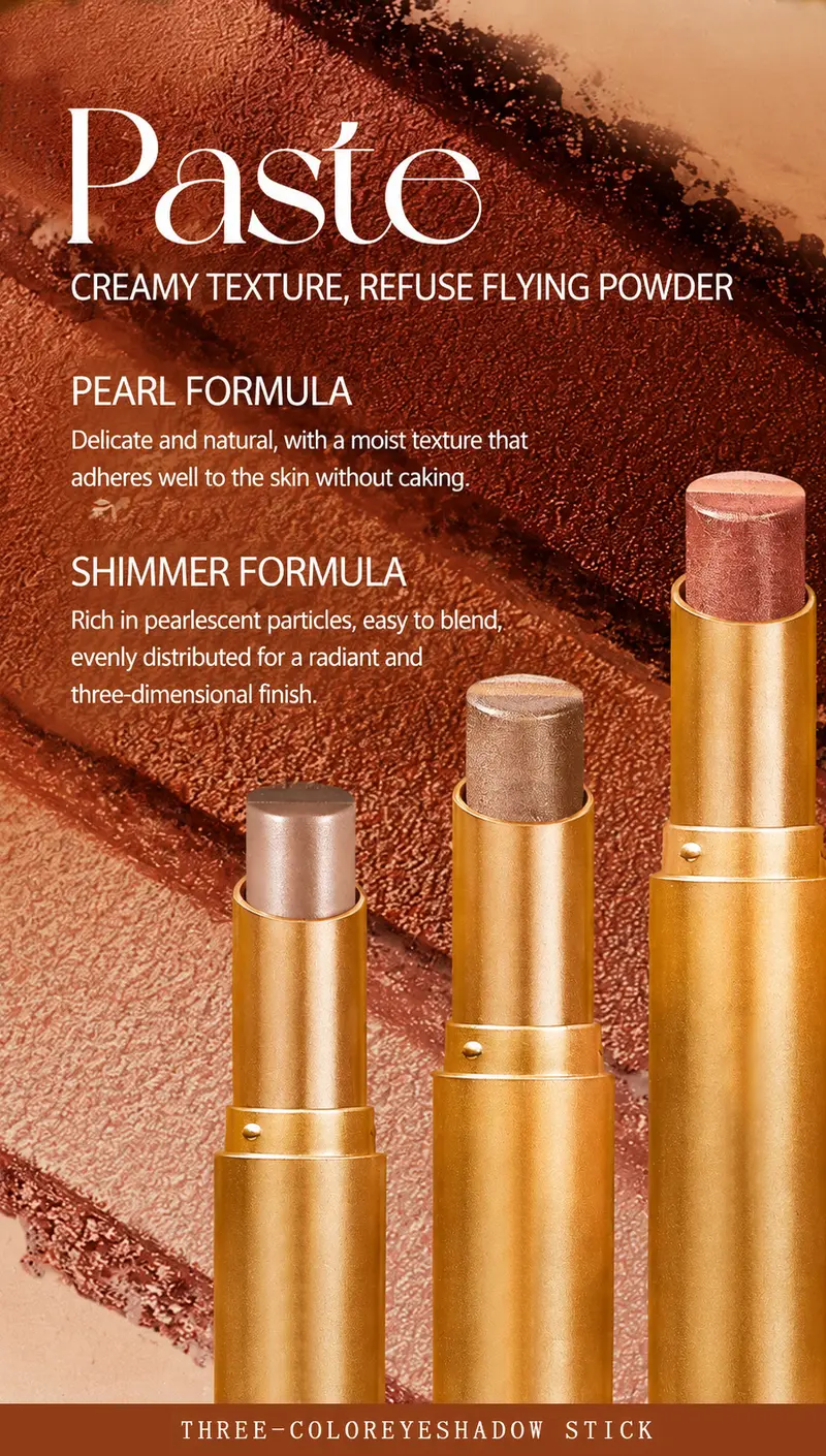 3-Farben-Lidschatten-Stick (4 STÜCK/Packung), Creme-Lidschattenstift mit zwei Enden, Mattes & schimmerndes Augen-Make-up, Sanftes Auftragen, Langanhaltende Augenfarbe