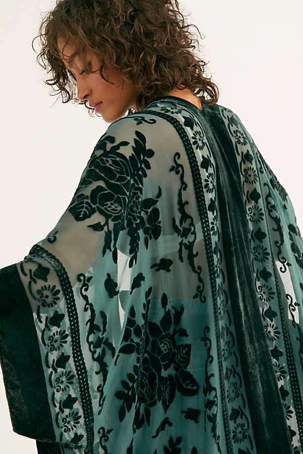 WeHello Women's Boho Burnout Velvet Kimono Long Cover Up with Tassel Casual Cardigan Shawl Flowy Fabric Beachwear Suit Womenswear Clothes Swimwear Coverups