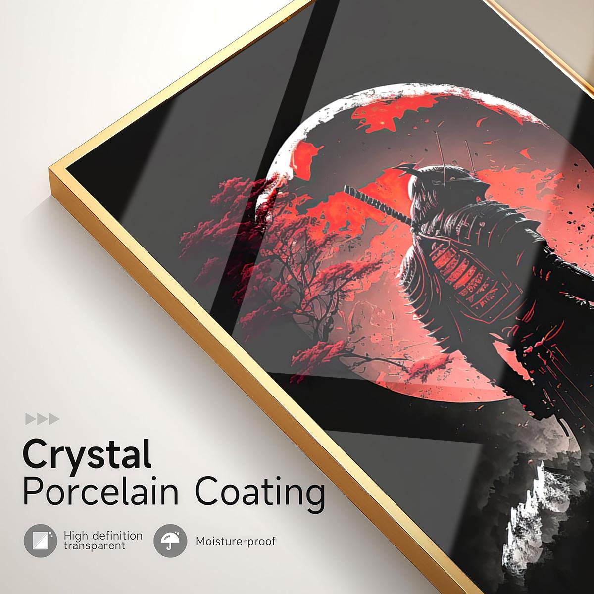 3 Counts Aluminum Alloy Framed Painting, Samurai Warriors Under Red Moon Artwork, Home Decoration For Living Room, Bedroom, Office, Restaurant, Hallway Wall Decor, Odorless Print Artwork, Luxury Perfect Gift For Friends And Family